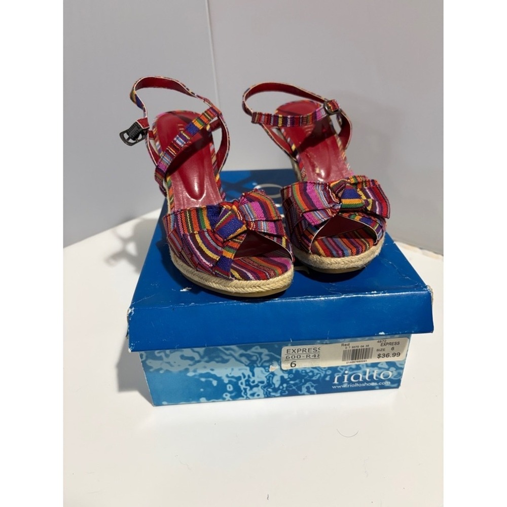 Rialto Multicolor Striped Bow Espadrille Wedges